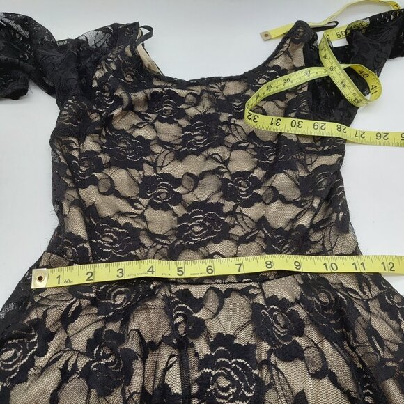 Deb Dress Black Lace Tan Lined Junior Size Small Debs Y2K - Picture 8 of 10